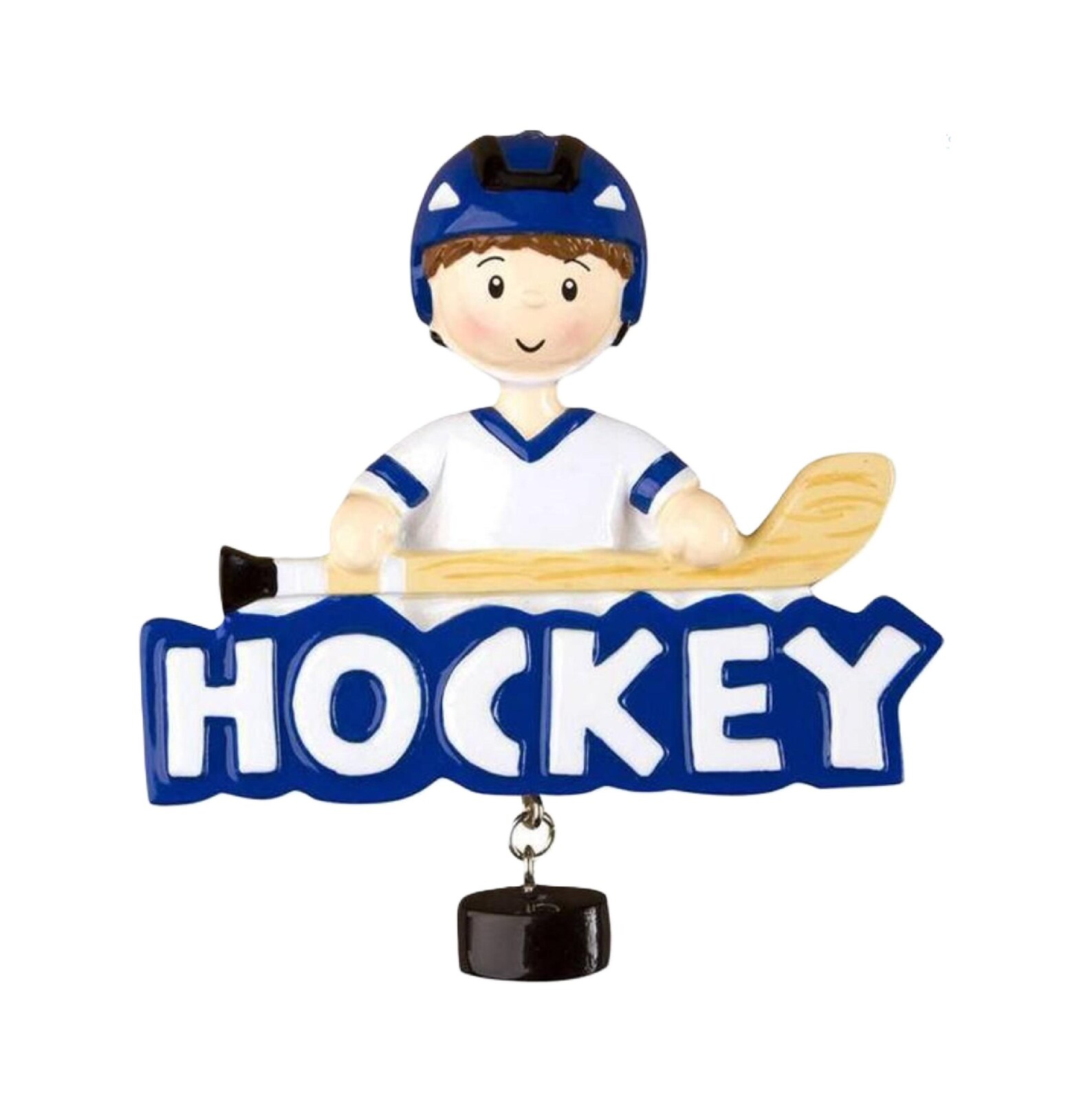 Hockey Player With White and Blue Uniform Personalized Christmas Gift
