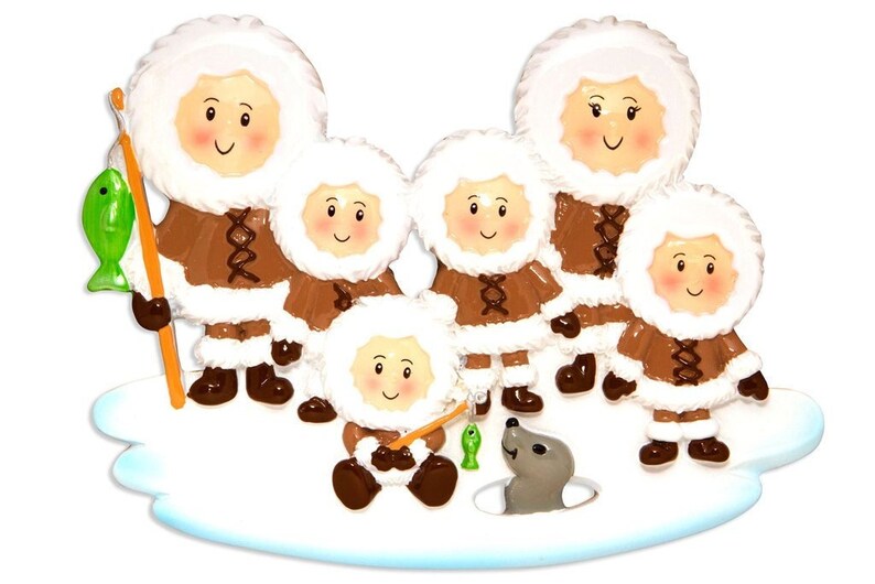Eskimo family of 6 personalized christmas ornament image 1