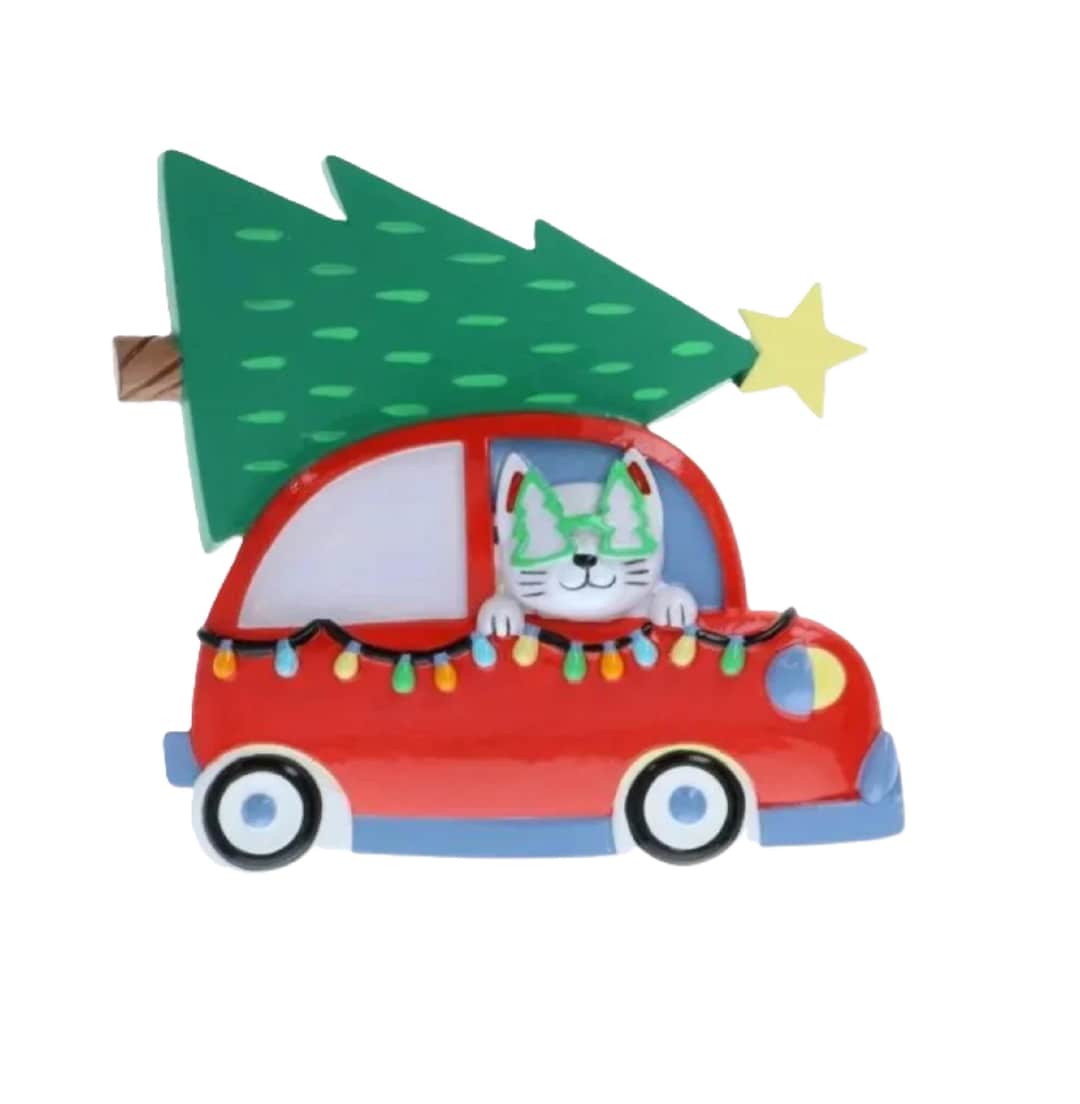 Cat in Car W/tree on Top Personalized Christmas Ornament Etsy