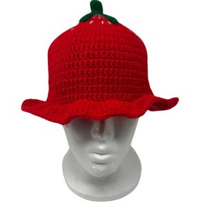 Strawberry Bucket Hat Crochet Handmade Hat for Kids and Adults Gift