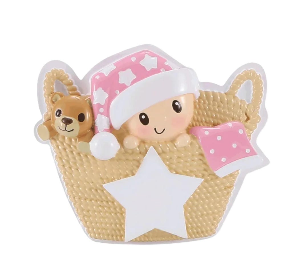 Baby in Basket pink Personalized Christmas Ornament Etsy