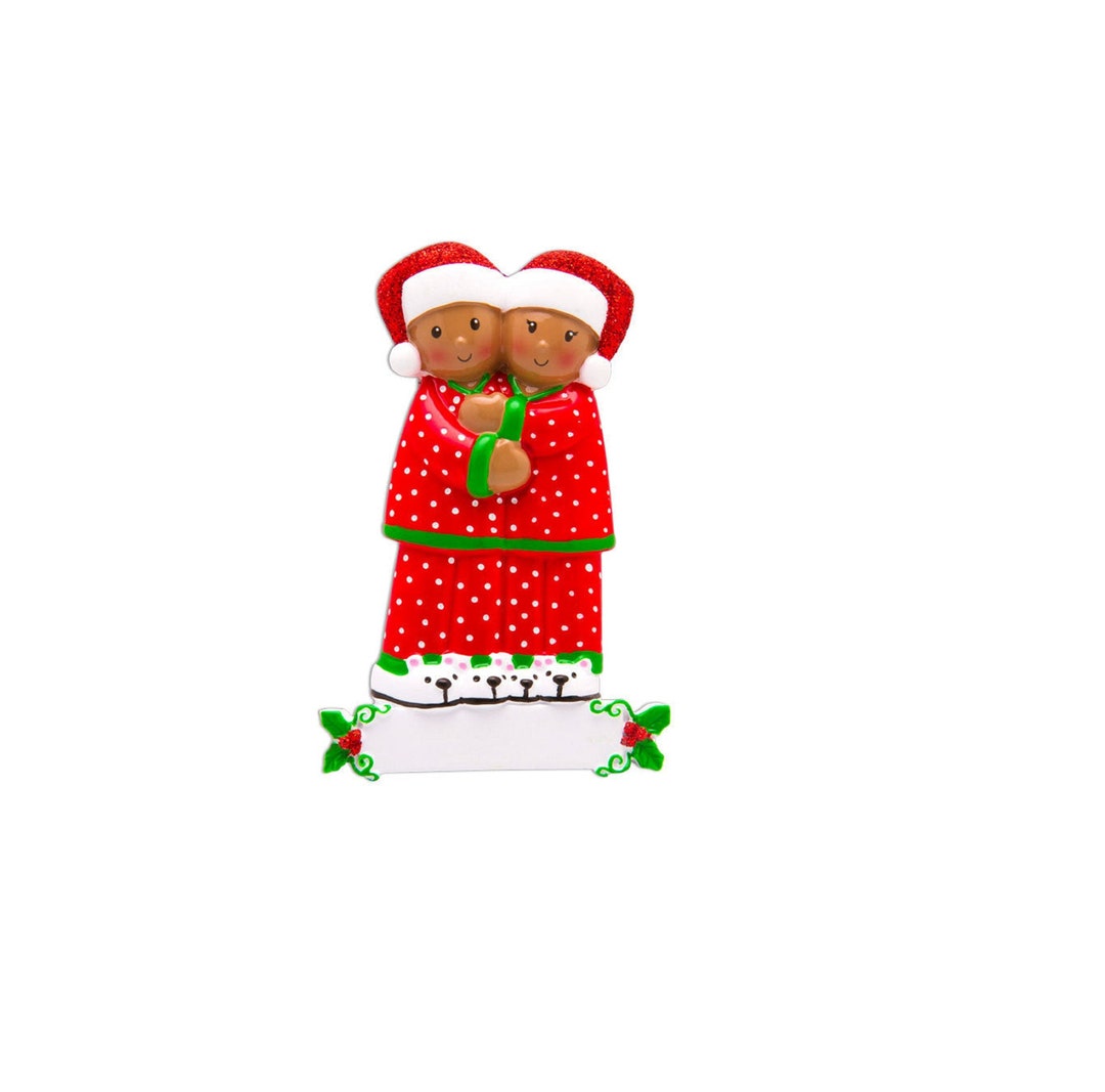 Pajama Family of 2 african American Couple , Friends, BFF Personalized ...