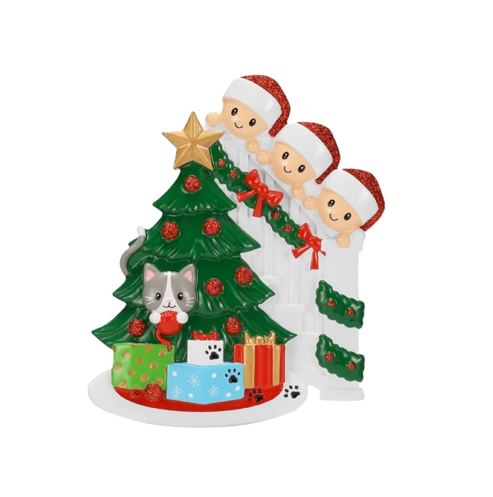 Cat in Christmas Tree Family of 3, Reunion, Friends, Classmates