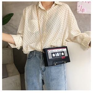 Radio Shape Box Clutch, Vintage Square Crossbody Bag, Tape Recorder Print Shoulder Bag