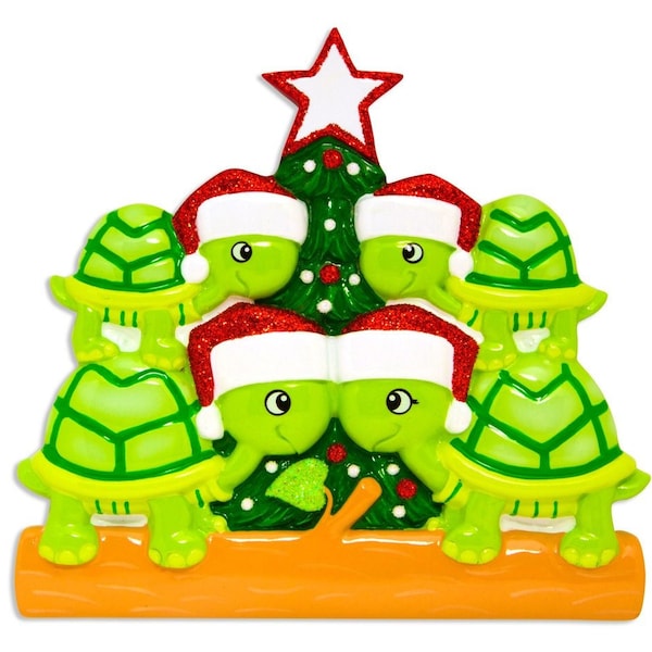 Turtle Family of 4 Personalized Christmas Ornament