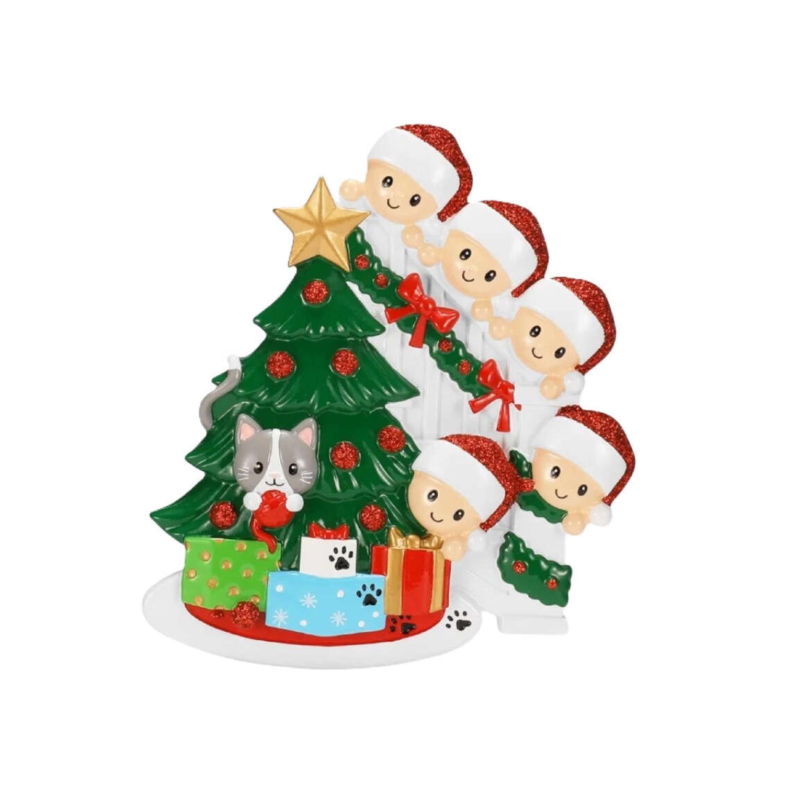 Cat in Christmas Tree Family of 5, Grandkids, Reunion, Friends