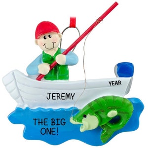 Fisherman boat personalized christmas ornament