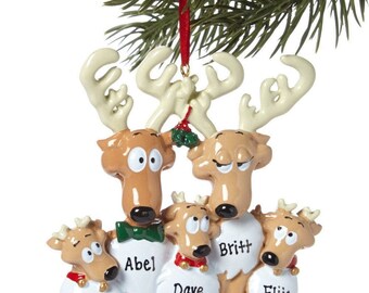 ルドルフのトナカイ 5 人家族 パーソナライズされたクリスマス ツリーのオーナメント