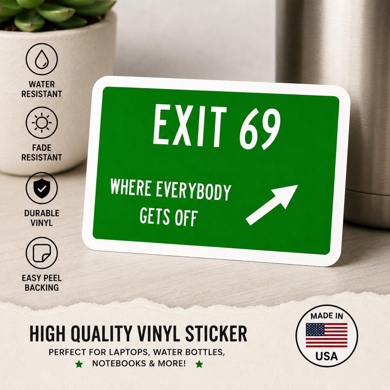 Exit Sign Humor Exit 69 Sticker, Funny Highway Sign Decal, Adult Humor Bumper Sticker ...