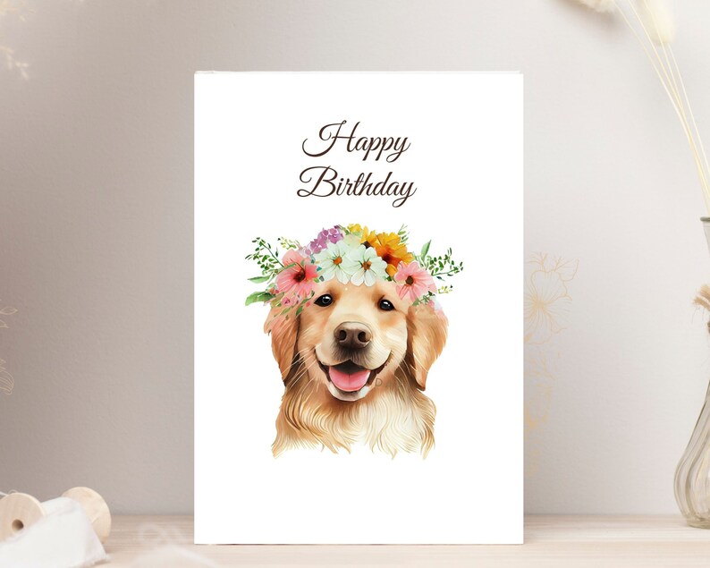 Cute Golden Retriever Birthday Card, Dog Lover Birthday Card, Printable ...