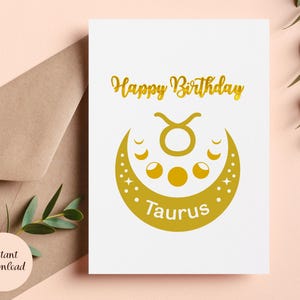 Cartão de aniversário de Touro, cartão de horóscopo, cartão do signo do zodíaco, cartão do signo astrológico, aniversário de 20 de abril a 20 de maio, cartão de felicitações para impressão.