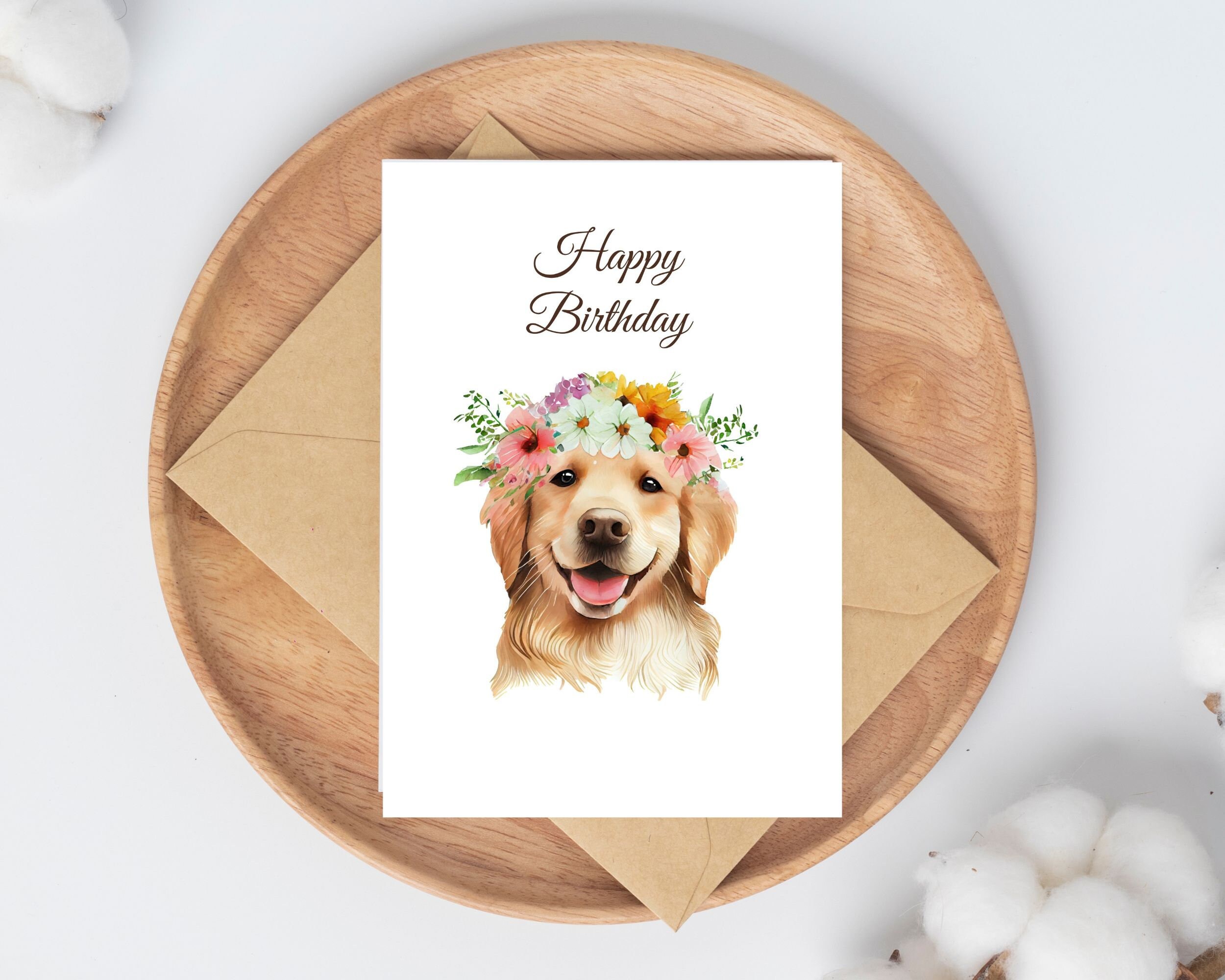 Cute Golden Retriever Birthday Card, Dog Lover Birthday Card, Printable ...