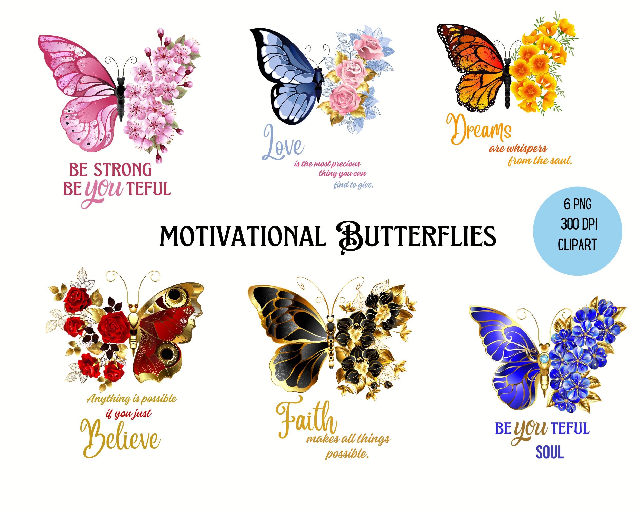 Motivational Butterfly Clipart, Inspirational Positive Quotes PNG ...