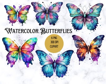 Watercolor Butterfly Clipart: Colorful PNG Bundle (Digital Download)