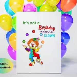 Happy Birthday Card Clown, Digital Download, Printable Birthday card, Birthday Card, Clown Birthday Card.