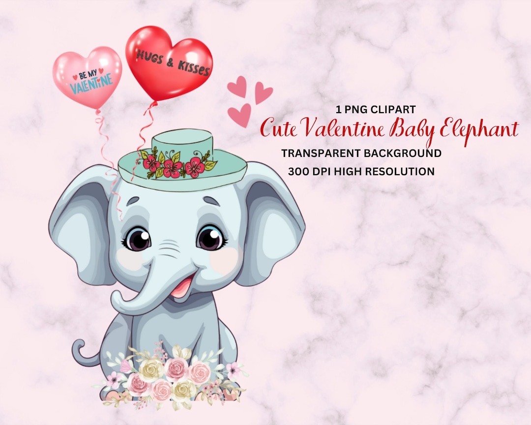 Cute Watercolor Baby Elephant Clipart, Valentine DIY Crafts, 300 DPI ...