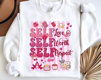 Amor propio, autoestima, respeto propio, Pink Cockett PNG, diseño de camiseta sobre salud mental femenina.