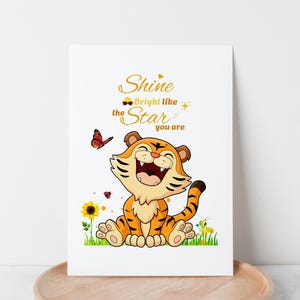 Schattige baby tijger glanst helder als de ster die je bent motiverende citaat clipart, digitale download hoge resolutie commercieel gebruik PNG-clipart.