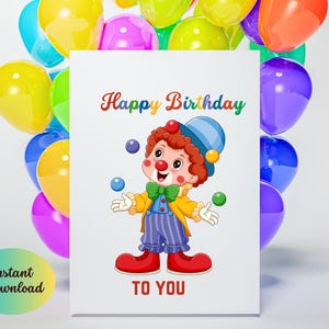 Happy Birthday Card Clown, Digital Download, Printable Birthday card, Birthday Card, Clown Birthday Card, Clown Lover Card.