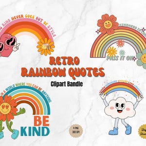Be Kind motiverende citaten, inspiratie positief gezegde, verspreiding van vriendelijkheid, retro regenboog clipart, digitale download, ontwerpen voor alle leeftijden.
