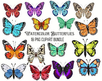 Watercolor Butterfly Clipart: Colorful PNG Bundle (Commercial License)