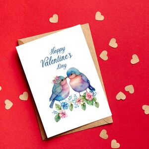 Aquarelle Sweet Couples Love Birds Valentine Card, Feathered Romance, Valentine Tweethearts, Carte de vœux numérique imprimable.