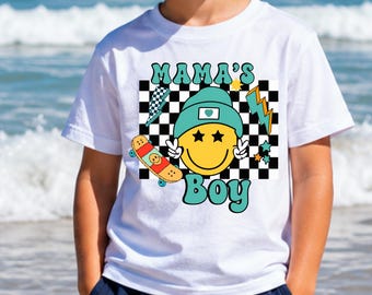 Mama's Boy Retro Smiley Face PNG T-Shirt Design, Instant Digital Download.