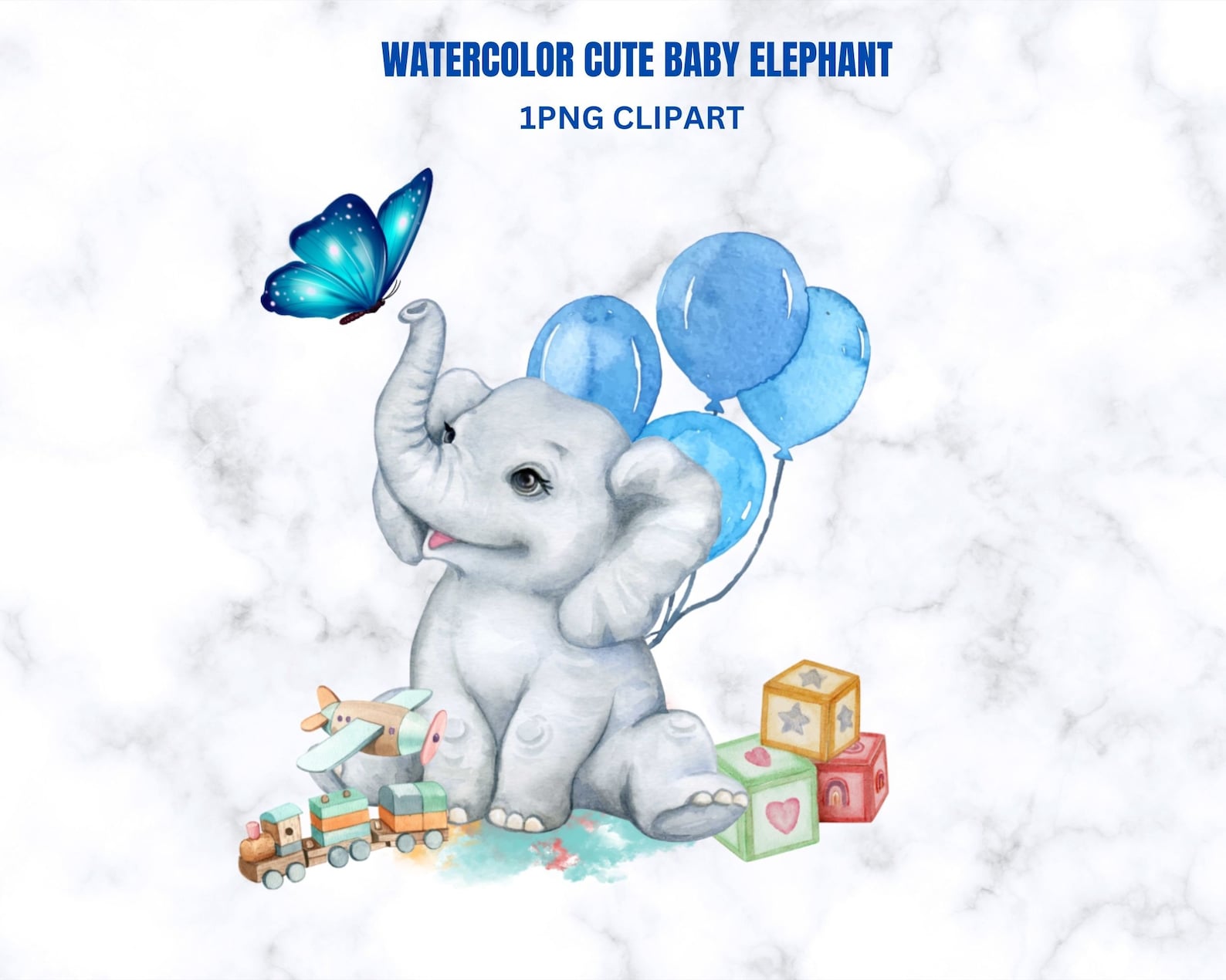 Cute Baby Elephant With Balloons Watercolor Clipart, Nursery Clipart ...
