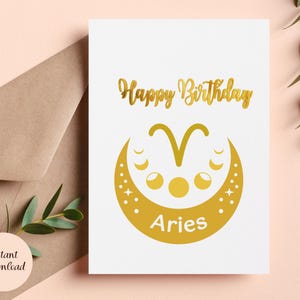 Widder Geburtstagskarte, Horoskop Karte, Sternzeichen Karte, Astrologie Zeichen Karte, Geburtstag 21.März bis 19.April, druckbare Grußkarte.