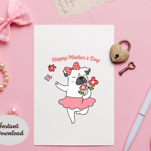 Tarjeta del Día de la Madre, Tarjeta del Día de la Madre para Dueño de un Pug, Tarjeta del Día de la Madre para Mamá Perro para Imprimir, Tarjeta de Último Minuto para el Día de la Madre.