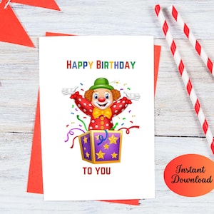 Happy Birthday Clown Card, Printable Cute Clown Birthday Card, Clown Lover Birthday Card, Digital Download.