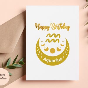 Carte d'anniversaire Verseau, carte d'horoscope, carte de signe du zodiaque, carte de signe d'astrologie, anniversaire du 21 janvier au 18 février, carte de voeux imprimable.