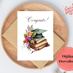Livros com boné de formatura, cartão de felicitações da turma de 2025, cartão de formatura do ensino médio, cartão de formatura da faculdade.