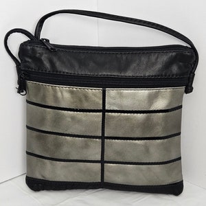 Black with dark gray metallic leather Zigzag work purse for Women,girls,and all. #Tr305-2Bdgz.Design for you.Made in USA.