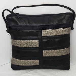 Black with glitter Metallic leather patchwork purse for Women,girls,and all. #305Bgmp.Design for you.Made in USA.