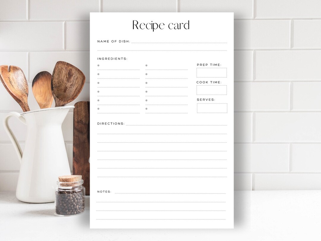 Simple Recipe Card Template Minimal Recipe Card Editable Modern Recipe