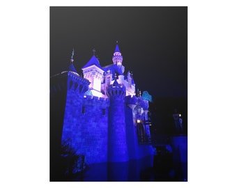 Sleeping Beauty's Castle at Night: Disneyland Photography Satin Poster
