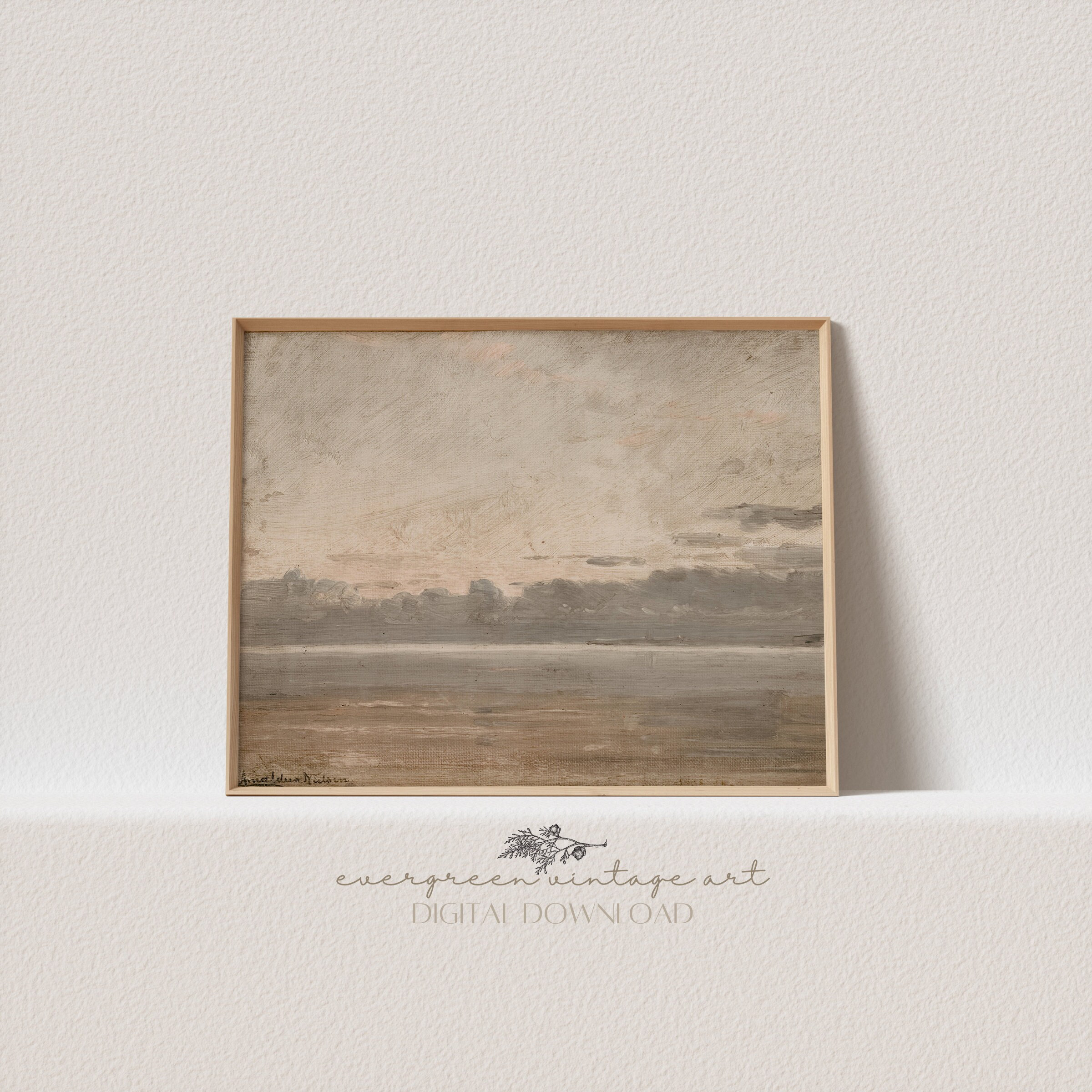 Wales Coastal Landscape Print | Vintage Neutral Moody Cottagecore European Coastline Printable Wall Art | Evergreen Digital Download