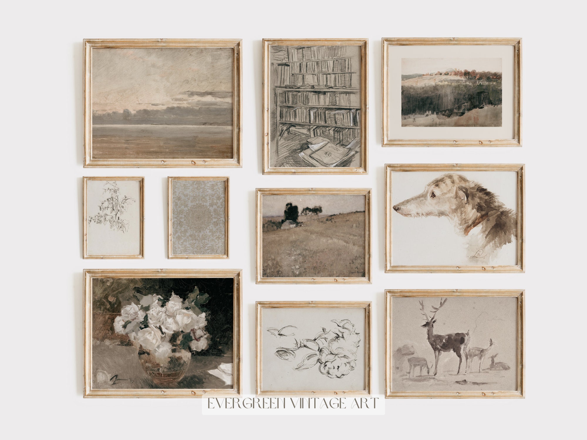 Vintage Neutral Gallery Wall Set of 10 | Soft Muted Antique Printable ...