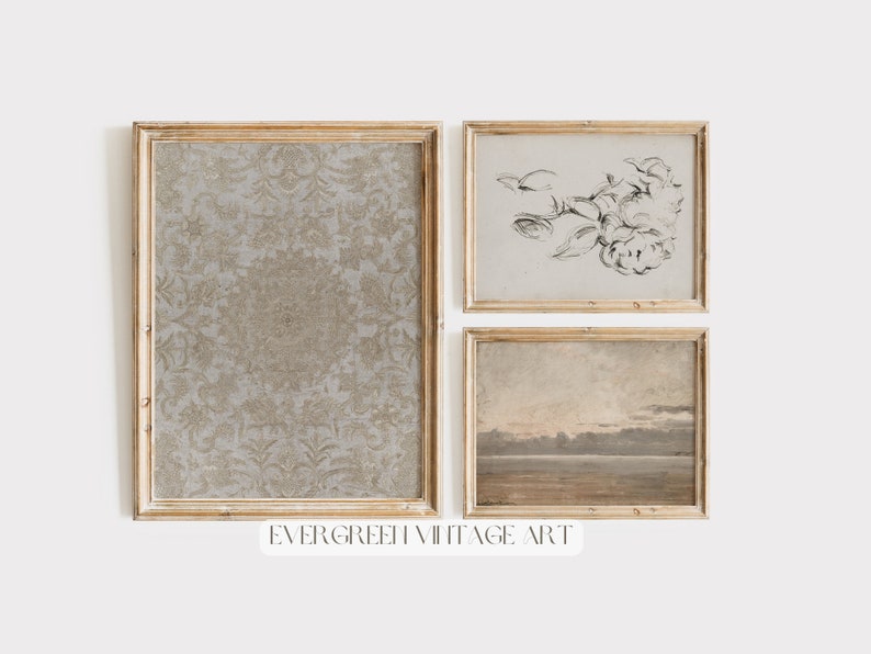 Vintage Neutral Gallery Wall Set of 10 | Soft Muted Antique Printable ...