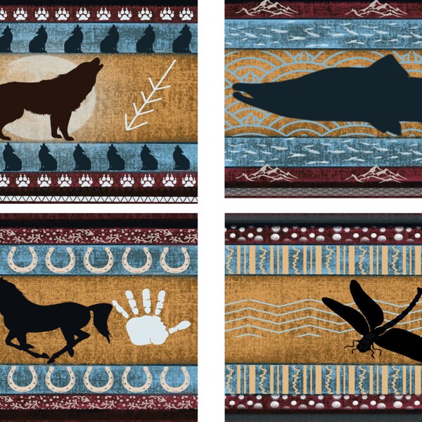 Native American Tumbler Sublimation Bundle 3 PNG Download Only Salmon, Wolf, Dragonfly, Horse