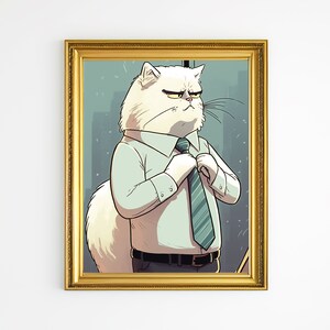 Boss Cat Office Art Print: Funny Fluffy Feline in Suit Decor (Digital Download)