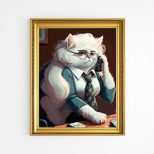 Boss Cat Office Art Print: Funny Feline Decor (Digital Download)