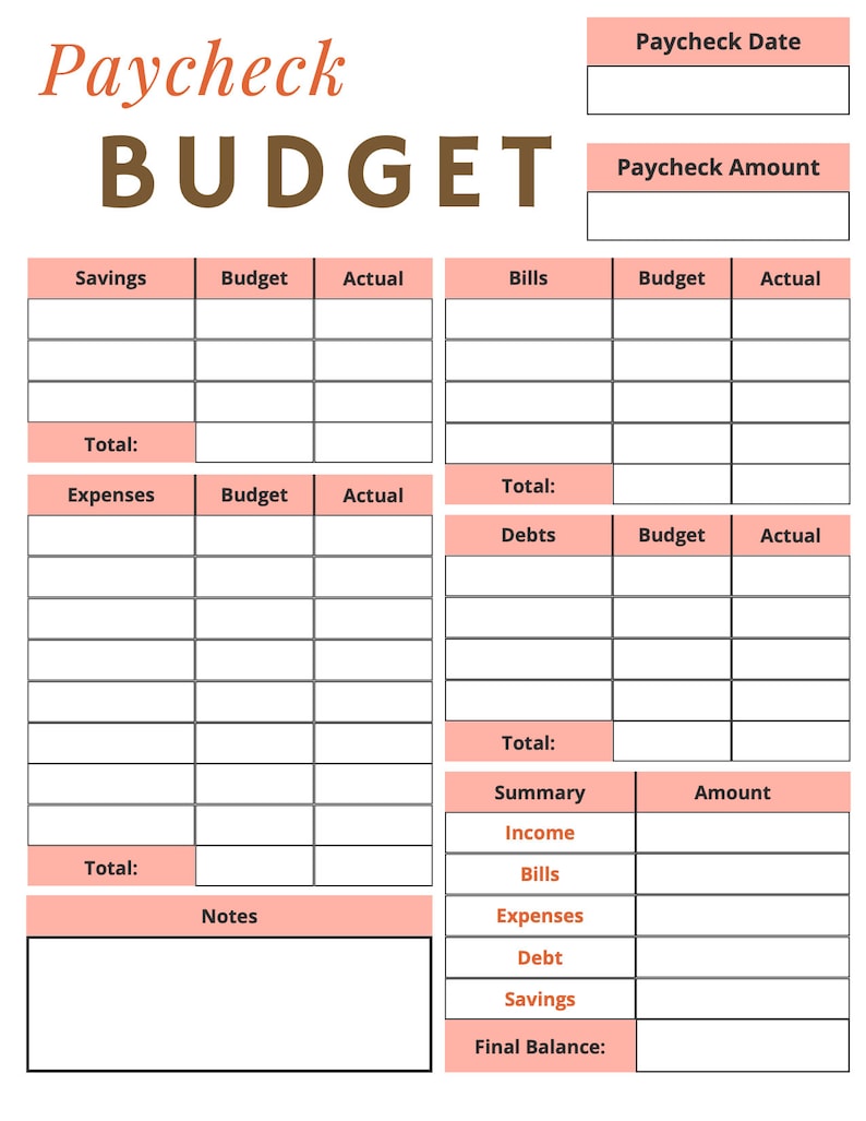Paycheck Budget Planner Printable, Download Colorful Budget Templates