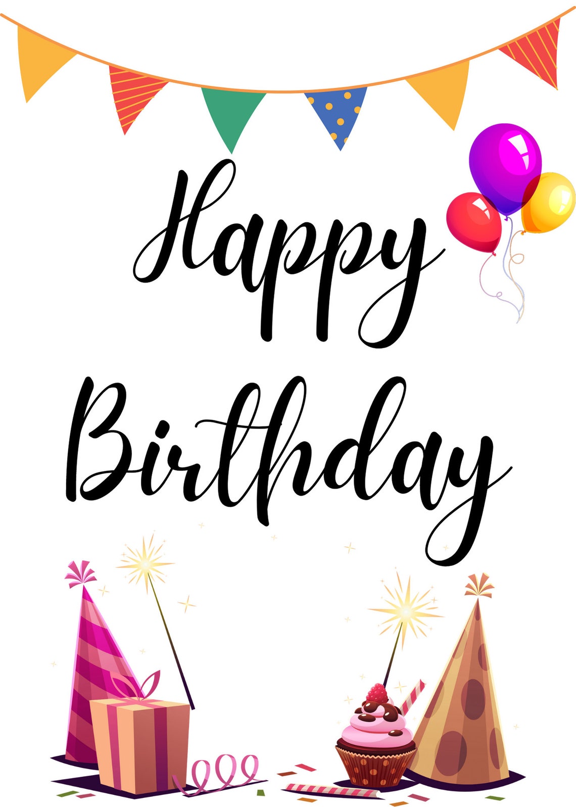 Printable Happy Birthday Greeting Card Download PDF JPG PNG Etsy