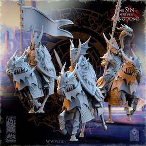 High Elf Dragon Knight Command – Elven Cavalry Leaders for Wargaming (32mm Scale) Resin Miniatures