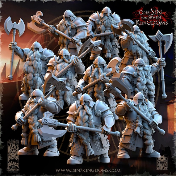 Dwarf Warrior Veterans – Ancient Dwarven infantry for wargaming (32mm Scale) 14k ABS Resin Minis