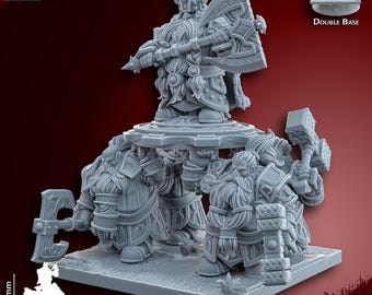 Dwarven Lord on Shield Miniature: Resin Fantasy Army, Tabletop RPG