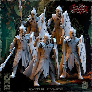 Wood Elves Spearmen with Shields | Wood Elf Infantry | elven Miniatures for RPG & Wargaming | 32mm scale | 14k ABS-Like Resin