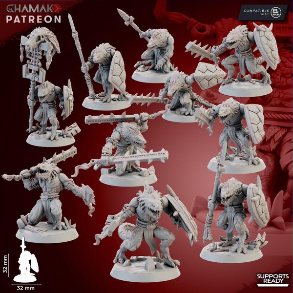 Lizardmen Miniatures Saurian Warriors - Ghamak - 32mm RPG Wargaming Tabletop Adventure